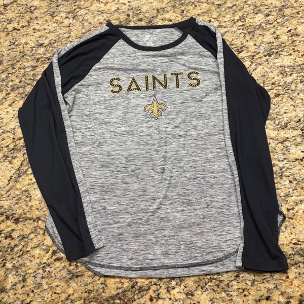 G-III 4Her New Orleans Saints Rhinestone Raglan Long Sleeve Tee Grey Black L v