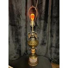 Table Lamp Weathervane EAGLE Amber Globe Night Light Metal Glass Wood 31" Tall