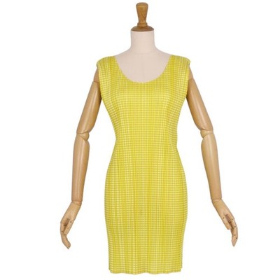 PLEATS PLEASE ISSEY MIYAKE Dress Sleeveless Check Top F Yellow Used MOLO-0