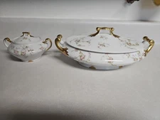 Vintage PL M. Redon Limoges France Porcelain Covered Oval Dish + Sugar Dish 