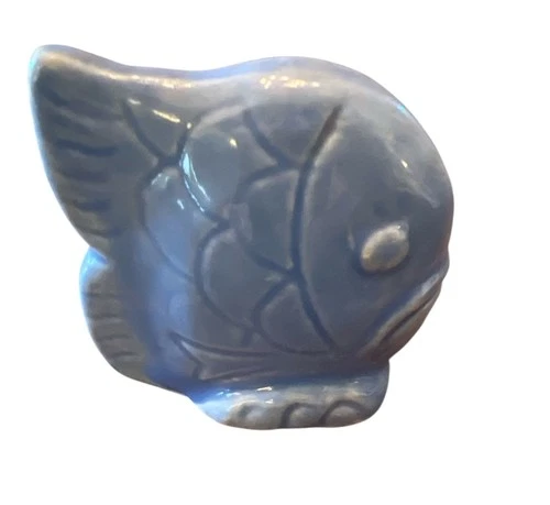 Vintage Shawnee Pottery Miniature Blue Fish Figurine 2”