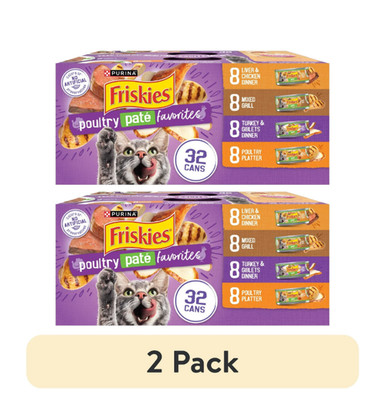 2 pack,Purina Friskies Pate, Soft Poultry Variety Pack Cat Food,5.5 oz x 32 Cans