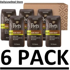 6 PACK - Peet's Coffee Decaf Major Dickason's Ground, 10.5 oz Total 63 oz 