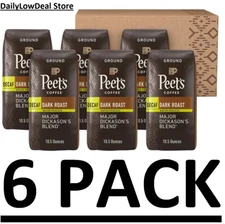 6 PACK - Peet's Coffee Decaf Major Dickason's Ground, 10.5 oz (Total 63 oz)