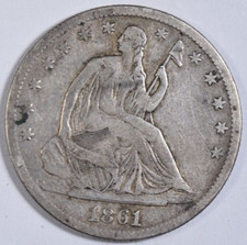 1861-S SEDUTO LIBERTY MEZZO DOLLARO ~ AUDACE VF! INV#5