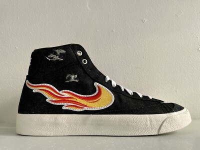Nike Blazer Mid 77 Black White Flames Denim DQ7635-001 Size 12.5 NEW