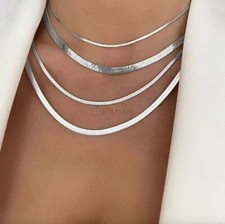 Flat Blade Stainless Steel Snake Chain Necklace Herringbone Choker Neck Chains