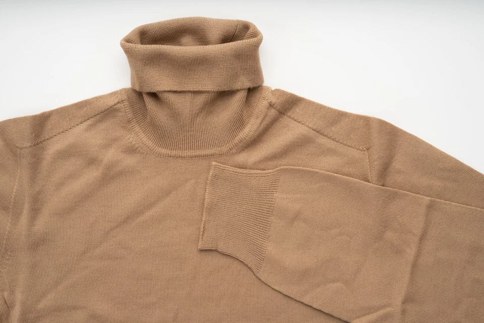 Nuevo Suéter Pullover Cruciani Marrón Claro Lana Ligero Cuello Alto XS (Eu 46) Foto 3 de 4