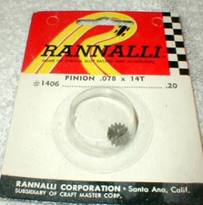 14 Tooth Brass Slot Car Pinion .078" Medium Rannalli Original NOS #1406