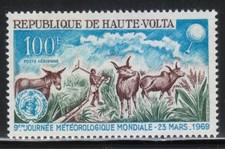 Burkina Faso 1969 MNH Sc C63 Mule,bovins en champ irrigué.SONDE MÉTÉOROLOGIQUE