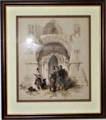 DAVID ROBERTS 1847 H/C 1st Folio Ed. Litho ENTRANCE TO ROSLIN CHAPEL Framed