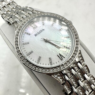 Bulova Women s Watch 96L242 Quartz Mother of Pearl Dial Silver Tone New Battery eBay