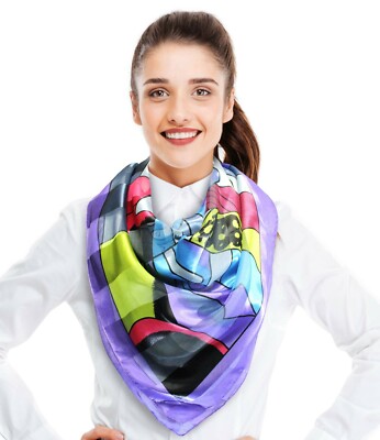 Women's Silk Feeling Picasso Art Style Abstract Striped 42''x42'' Fashion Scarf