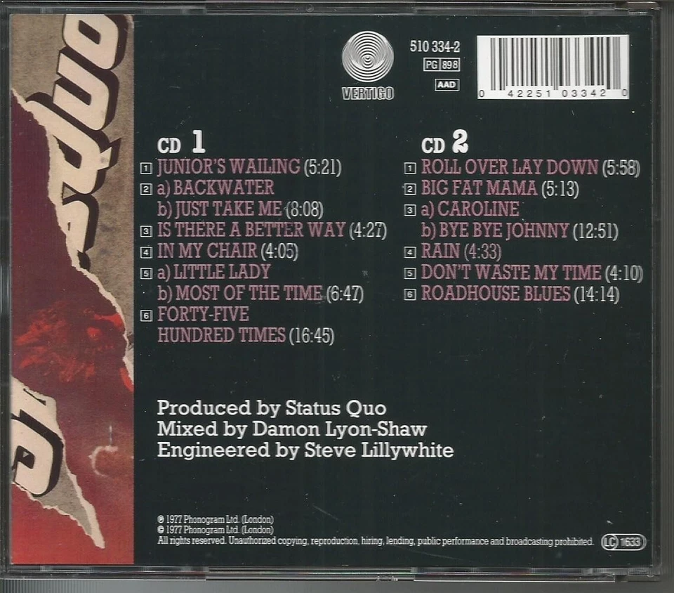 STATUS QUO Live  Org. Vertigo 1992 FATBOX 12 page foldout inlay Made in Germany - Bild 2 von 4