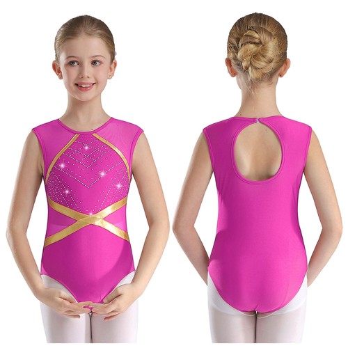 Kids Girls Leotard Tank Bodysuit Gymnastics Jumpsuit Shiny Activewear Workout - Picture 58 of 75