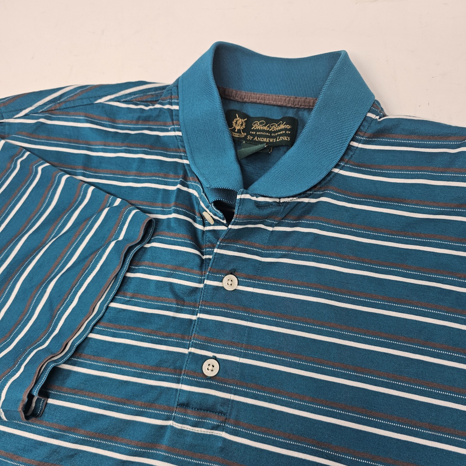 Brooks Brothers St. Andrews Links Golf Polo Shirt Men's Large Blue Green Stripe