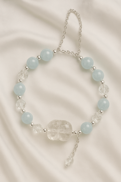 Aquamarine Nine-Tailed Fox Crystal Charm Bracelet