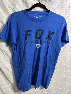 T-shirt Fox Homme Taille M - Bleu, Manches Courtes, Coton, Logo (Très Bon état D'occasion)