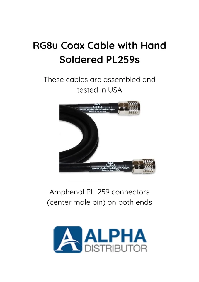 ALPHA - 18ft RG8u Coax Cable with AMPHENOL PL259s attached - Image 4 of 4