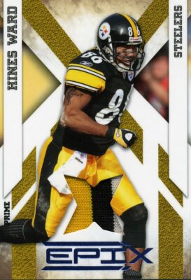 HINES WARD ( 3 - COLOR ) GAME-WORN PRIME JERSEY CARD #44/50 STEELERS WR