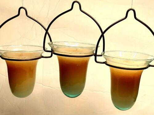 3 Hanging Glass Votive Candles Vanilla Hand Poured Wax Bubble Glass Mexico  - Picture 1 of 11