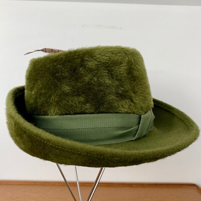 Vintage Original TOBY OF LONDON Hat Green Faux Fur Felt  display picture 1