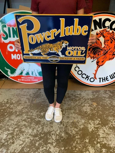 Antique Vintage Old Style Sign Powerlube Motor Oil Made in USA