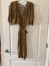 Zara Olive And Mustard Floral Tie Waist Dress Size S