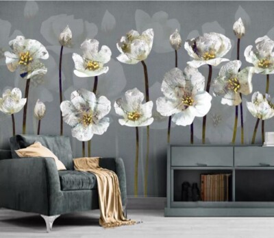 3D White Flower G9561 Wallpaper Wall Murals Removable Self-adhesive Honey
