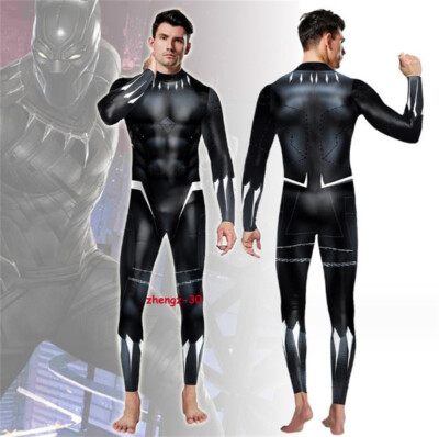The Avengers T'Challa Black Panther Cosplay Costume Jumpsuit Halloween Suit Men