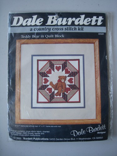 NEW Dale Burdett Country CrossStitch Kit Teddy Bear in Quilt Block CK231 Vtg USA