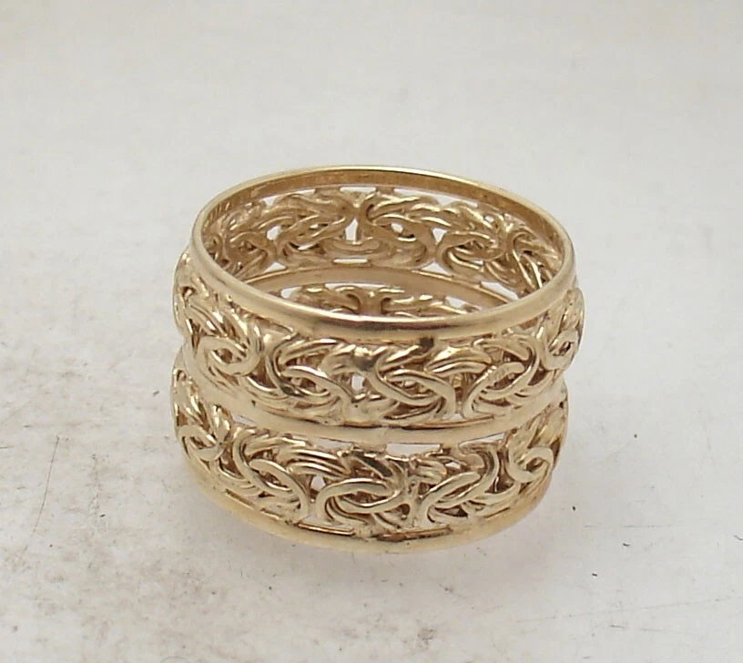 Size 8 Technibond Double Framed Byzantine Ring 14K Yellow Gold Plated 925 Silver - Image 2 of 4