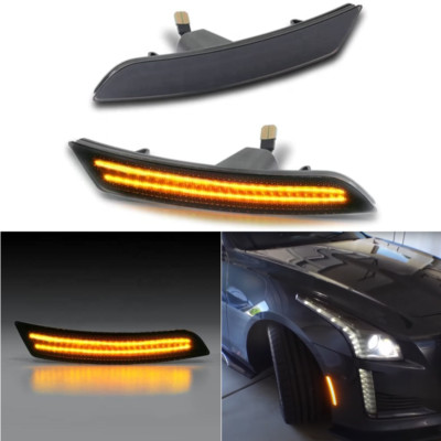 2x Smoked LED Amber Front Side Marker Light Lamp For Cadillac ATS CTS 2015-2020