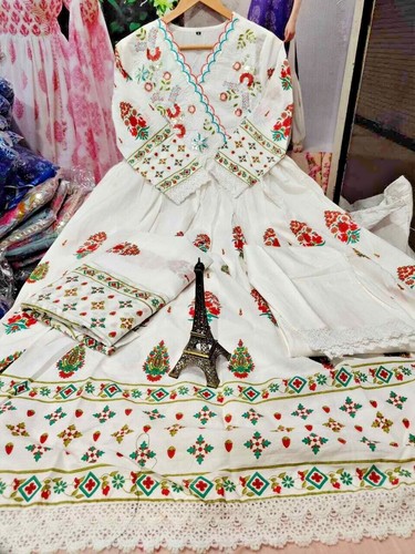 Angrakha Kurti Long Flared Gown Weeding Women Dress Designer Anarkali Kurta Gown - Picture 4 of 5
