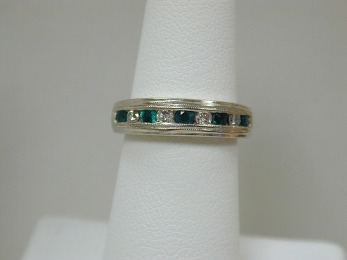 CEI FINE NATURAL .80 COLOMBIAN EMERALD & DIAMOND Channel Set 14K GOLD AMORO RING - Picture 4 of 8