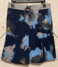 NWT George size S 28-30 blue grey yellow palm leaf swim trunks mens