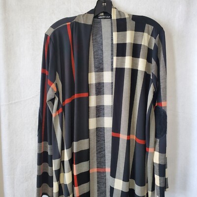 Open Front Cardigan Shirt Print Soft Shirt Elbow Patches Black 
