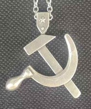 Vintage S925 Silver Communist Symbol Sickle Hammer Pendant Necklace