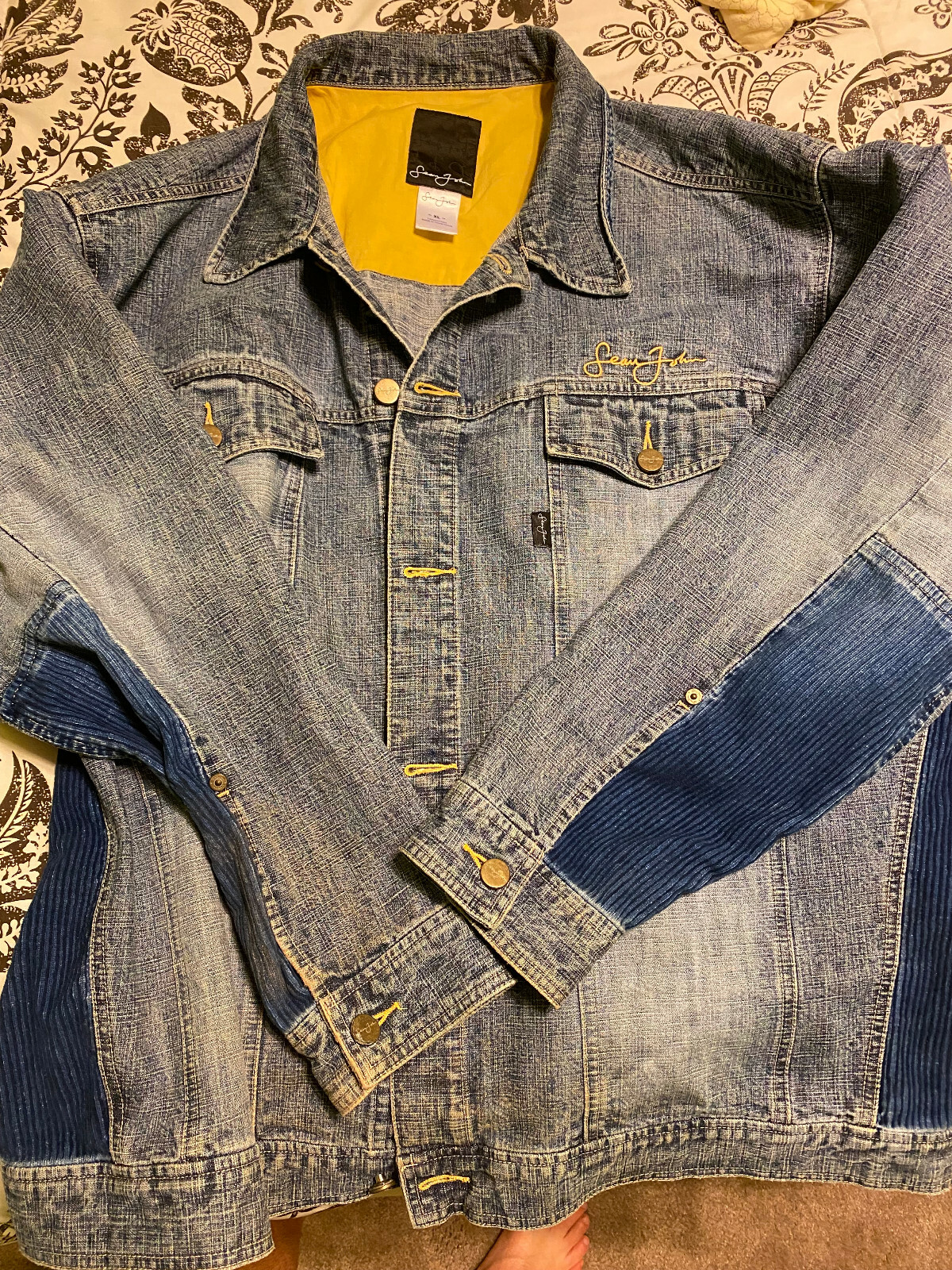 Sean John Jean jacket W/ Yellow Trim 