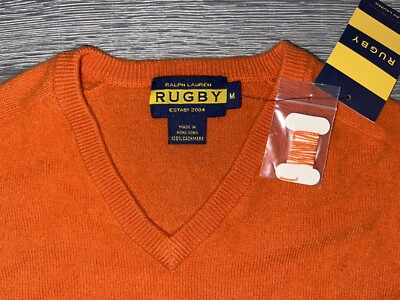 RUGBY RALPH LAUREN RRL CLASSIC 100% Cashmere MEN'S SWEATER Orange