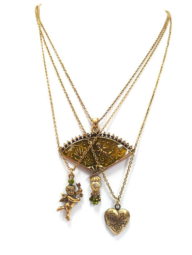 NEW PILGRIM DENMARK GOLD NECKLACE CRYSTALS TRIPLE CHAIN ENAMEL