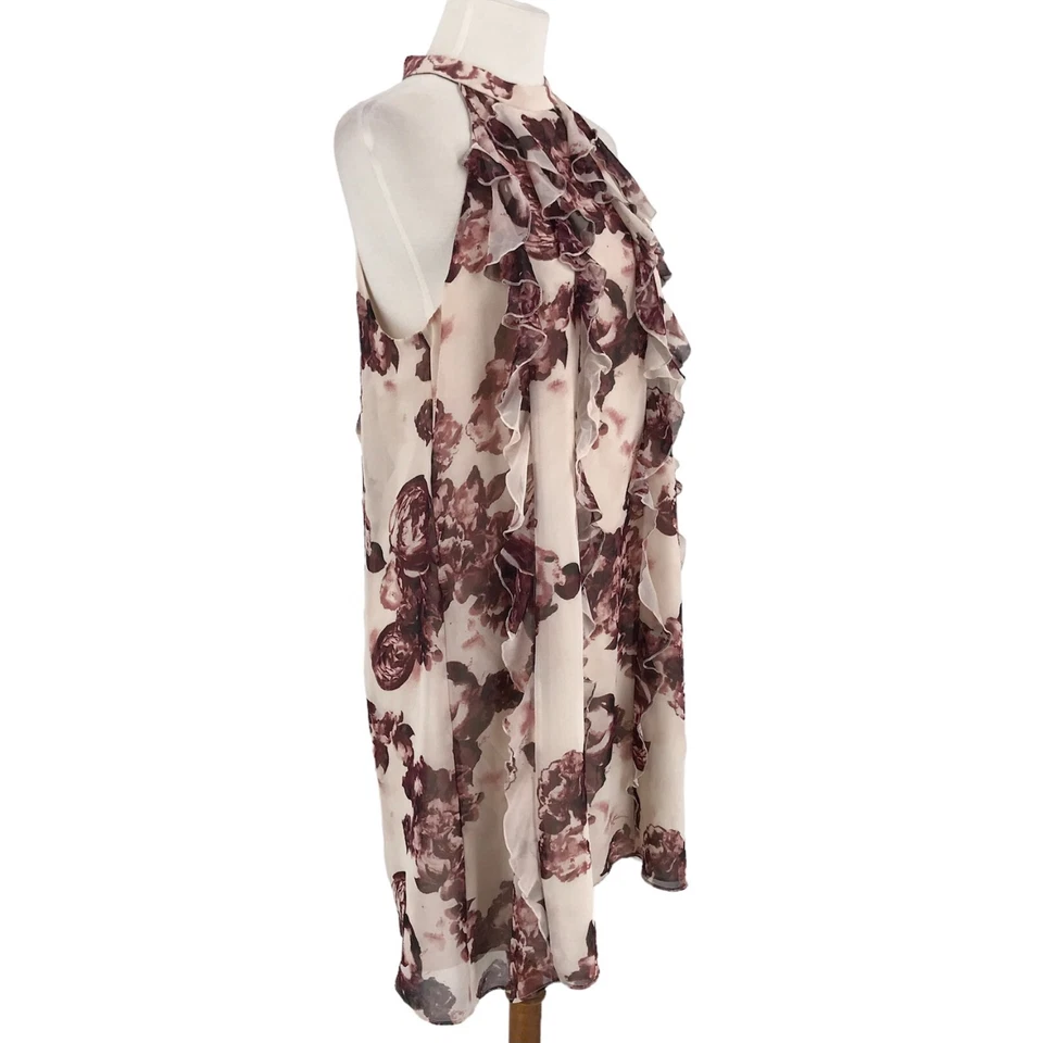 Sexy Vestido Floral BCBGeneration Para Mujer Mediano Granate Rojo Sin Mangas Volantes Forrado Foto 4 de 4