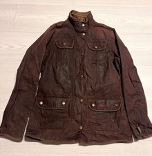 Barbour Kate Waxed Jacket Womens UK 10 Brown Lined Utility Pockets Snap Button