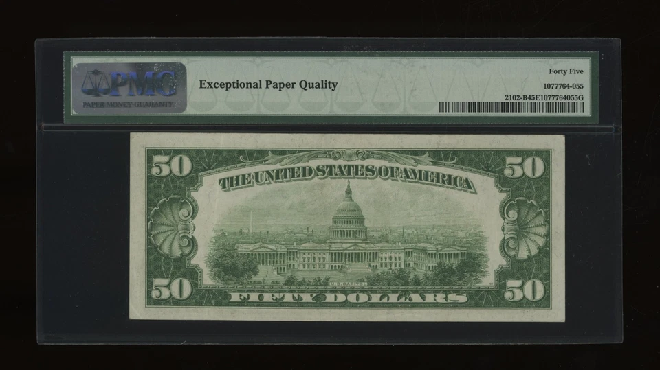 DBR 1934 $50 LGS FRN New York Fr. 2102-Blgs PMG 45 EPQ Serial B01093025A - Image 2 of 2