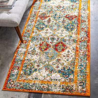 Unique Loom Rosso Collection Vintage Traditional Bohemian Geometric Distressed