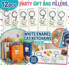 12pcs Cute White Enamel Cat Keychains Kawaii Kitty Metal Bag Charm Party Favor