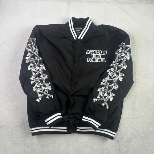 Assholes*s Live Forever Bones Bomber Jacket Black Long Sleeve Men's Small - product listing photo
