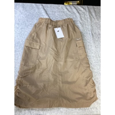 Nike Kids Woven Cargo Skirt Hemp Tan Ruched Utility Midi HQ9402-200 Size Large