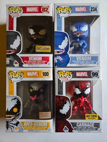 Funk Pop Venom 4 Pack Lot Black Venom, Anti Venom, Carnage & Blue Venom