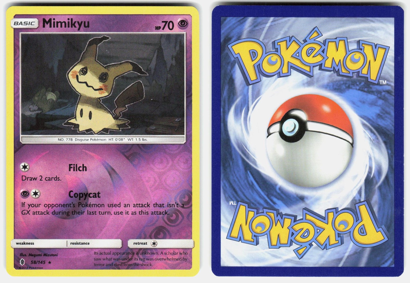 Mimikyu 58/145 Holo Holo Rare Guardians Rising Pokemon Reverse Holo LP